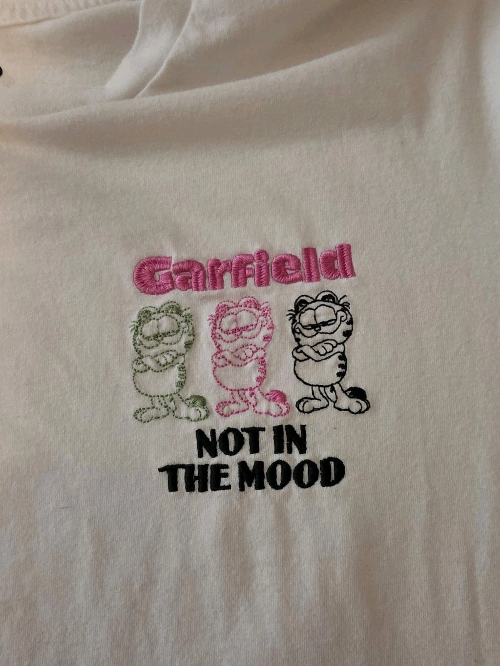 Garfield Not In The Mood Funny Cartoon Lazy Cat white T-Shirt New XXXL Embroider