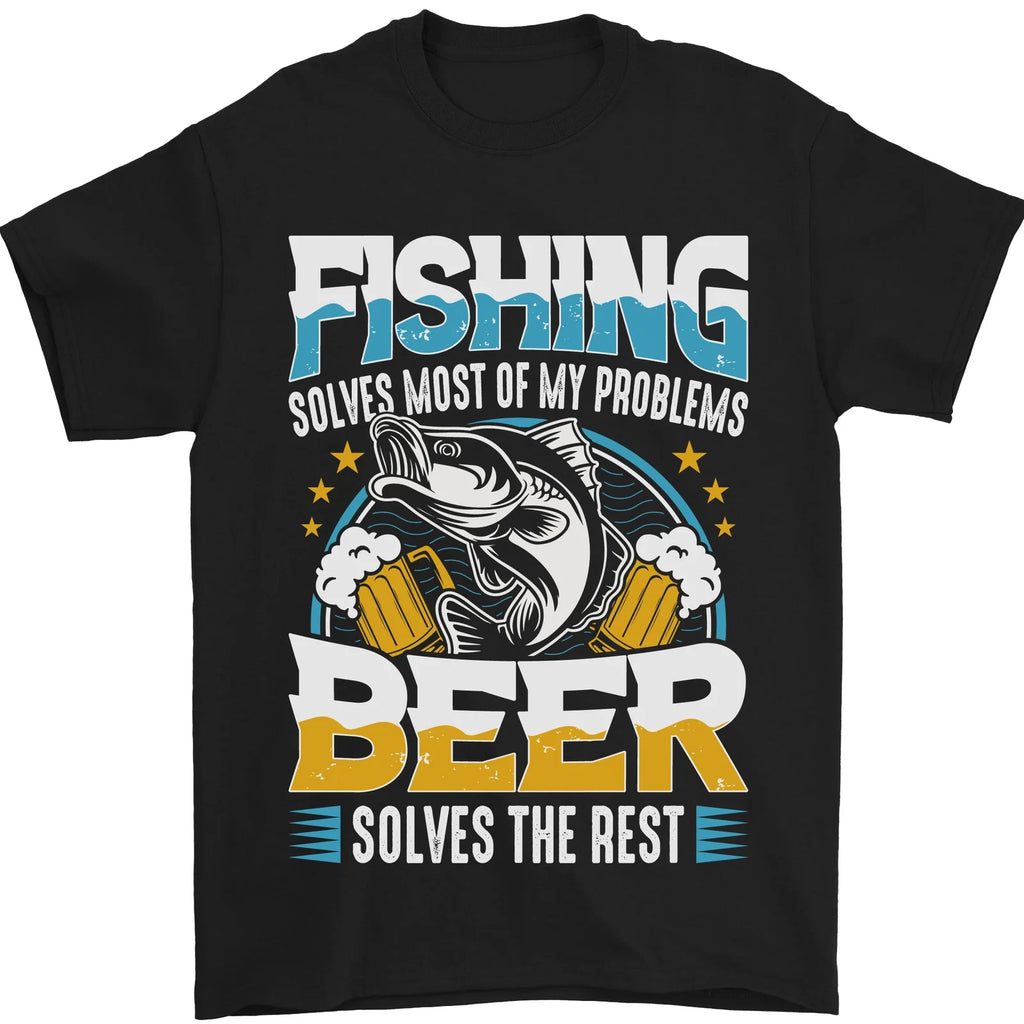 Fishing & Beer Funny Fisherman Alcohol Mens T-Shirt 100% Cotton