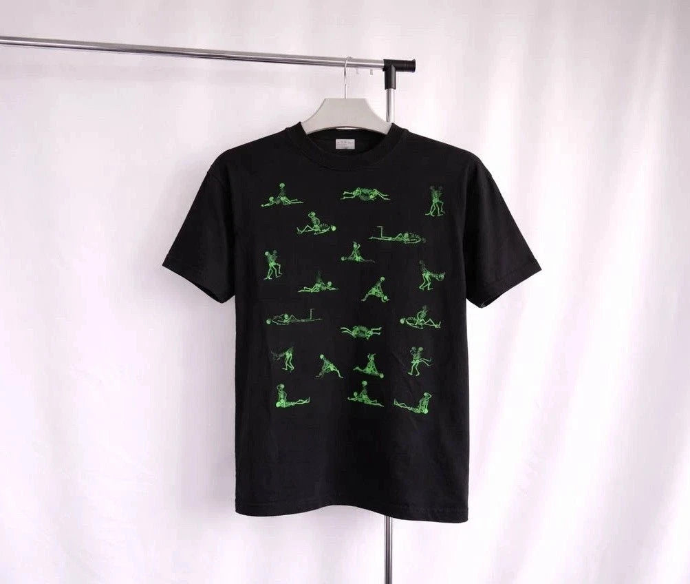 Skeleton Graphic T Shirt Black Green Print Goth Punk Rave Tee Mens Size:L Rare