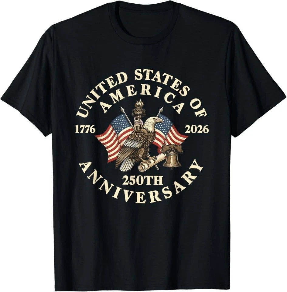 250th Anniversary Patriotic 4th of July USA Black Unisex T-Shirt S-5XL E5899