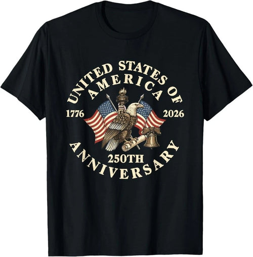 250th Anniversary Patriotic 4th of July USA Black Unisex T-Shirt S-5XL E5899