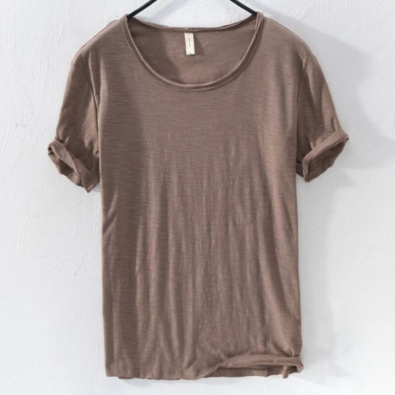 Men's Solid Color Short Sleeve T-shirt Cotton Casual Thin Style Undershirt Tops