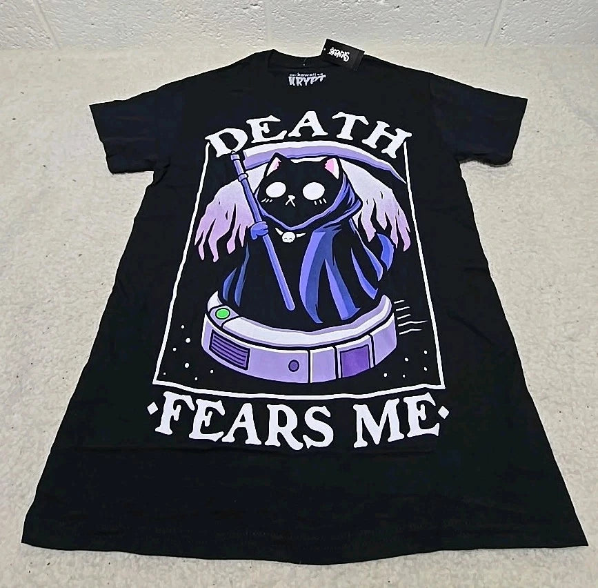 Kawaii Krypt Death Fears Me Graphic T-Shirt Medium (BB)