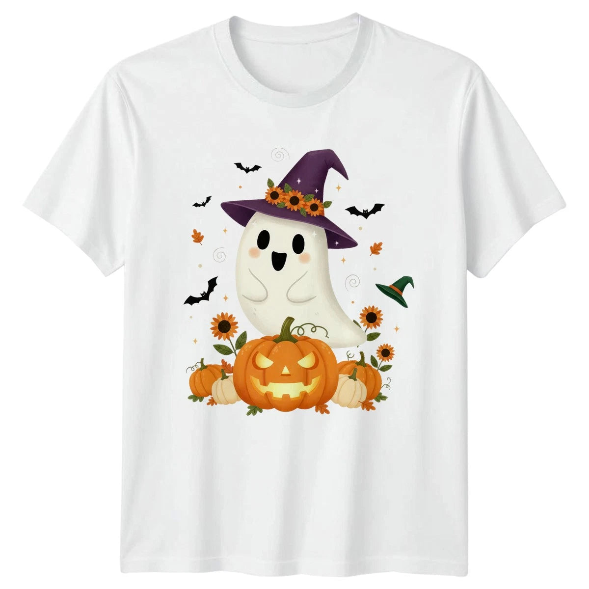 Happy Ghost Sunflower Witch Hat T-Shirt Cute Autumn Fall Gift For Him