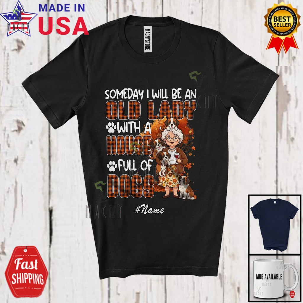 Custom Name An Old Lady With Full Of Dogs; Mother's Day Plaid St. Bernard Shirt