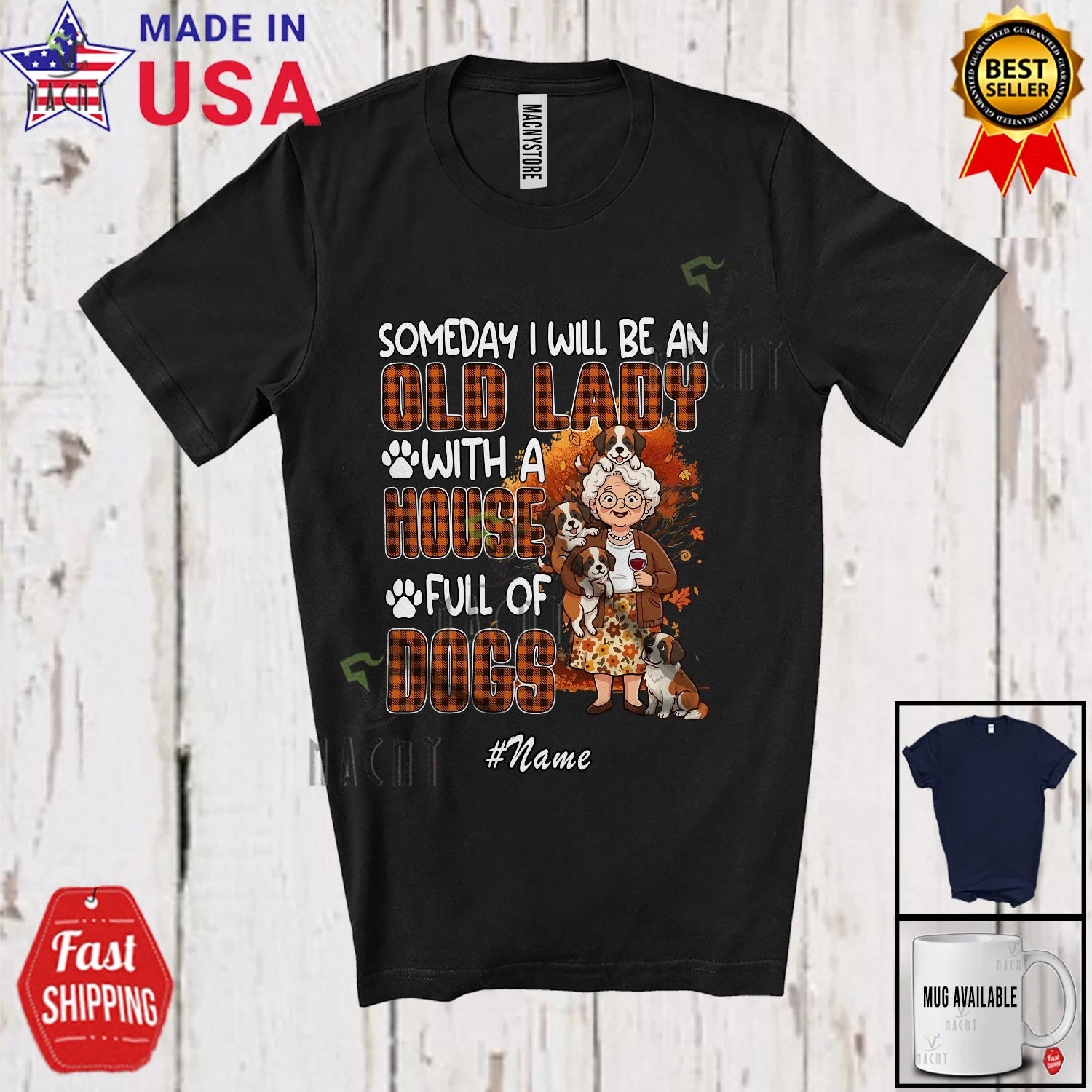 Custom Name An Old Lady With Full Of Dogs; Mother's Day Plaid St. Bernard Shirt