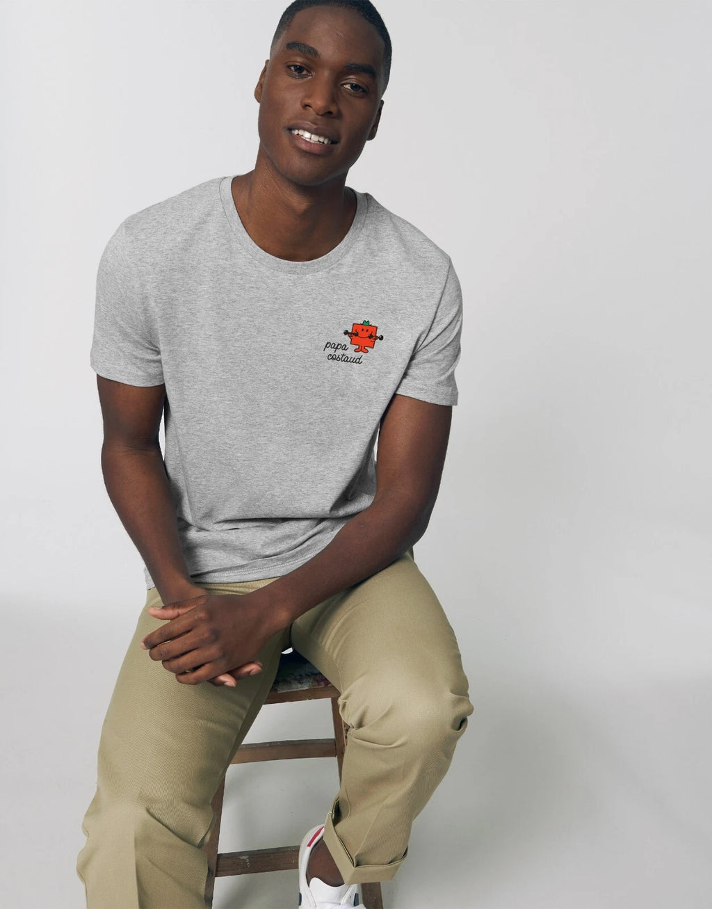 T-Shirt Man short Sleeve Gray, Papa Tall Heart