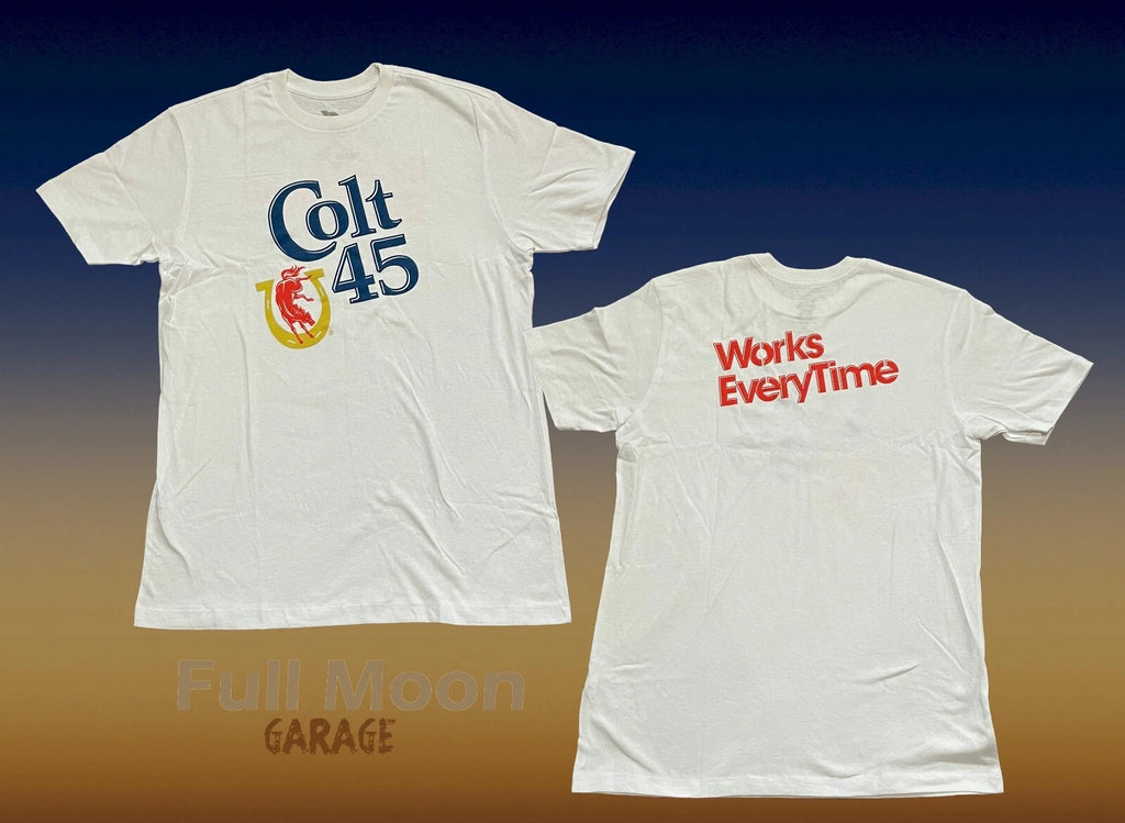 New Colt 45 Malt Liquor  2 Sided Works Every Time Men's Vintage T-Shirt