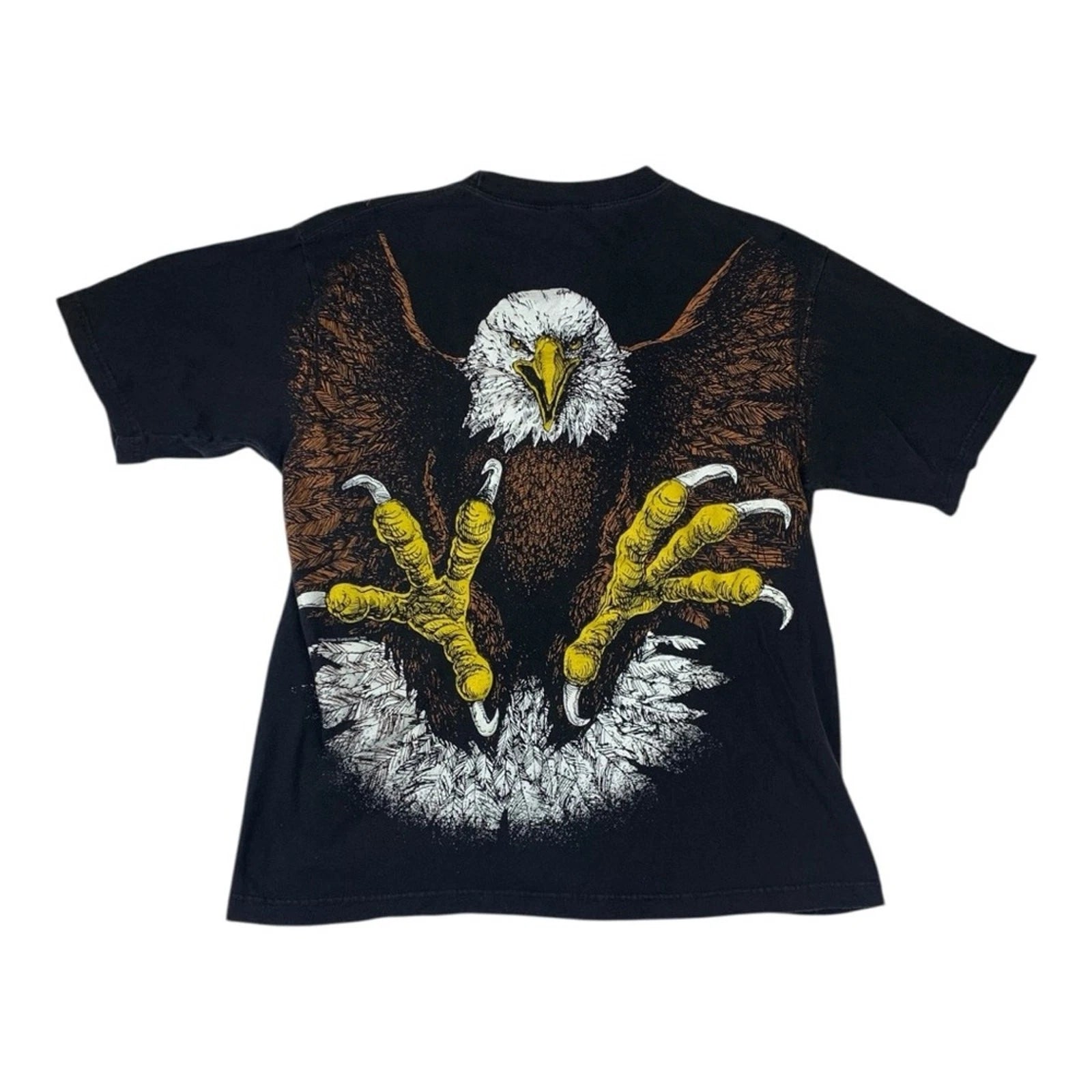 Vintage Sunrise turquoise mens large black Eagle Graphic tee shirt all over y2k