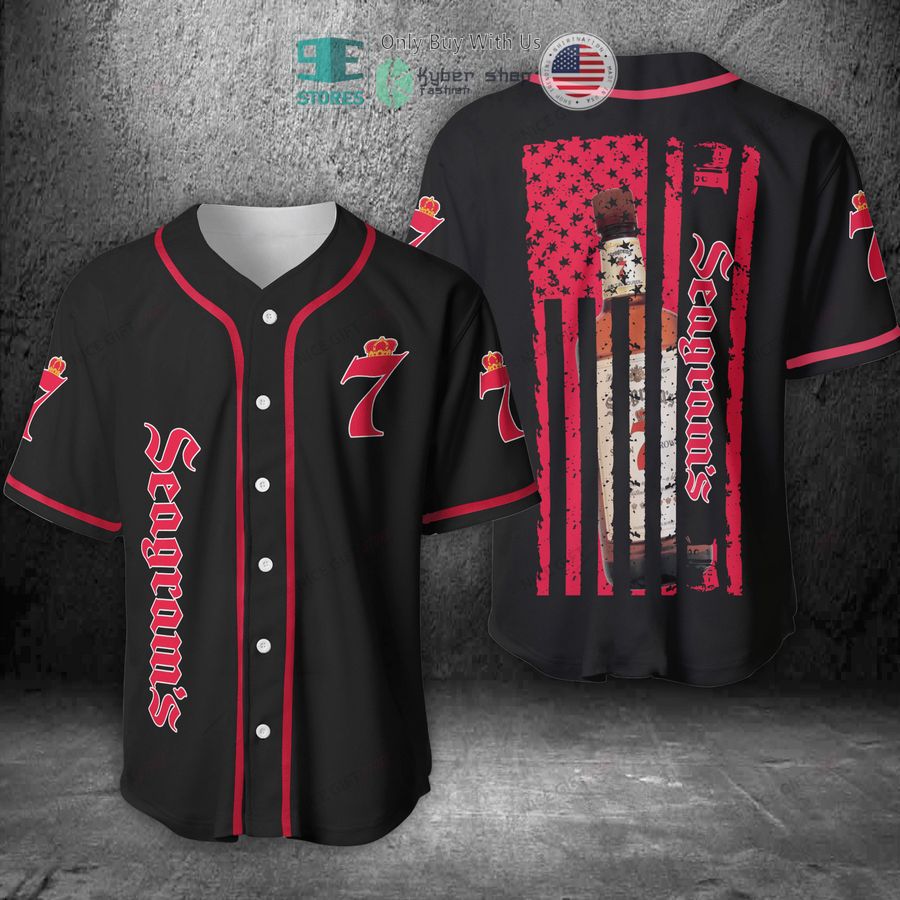 BEST Seagram's United States Flag black red Baseball Jersey