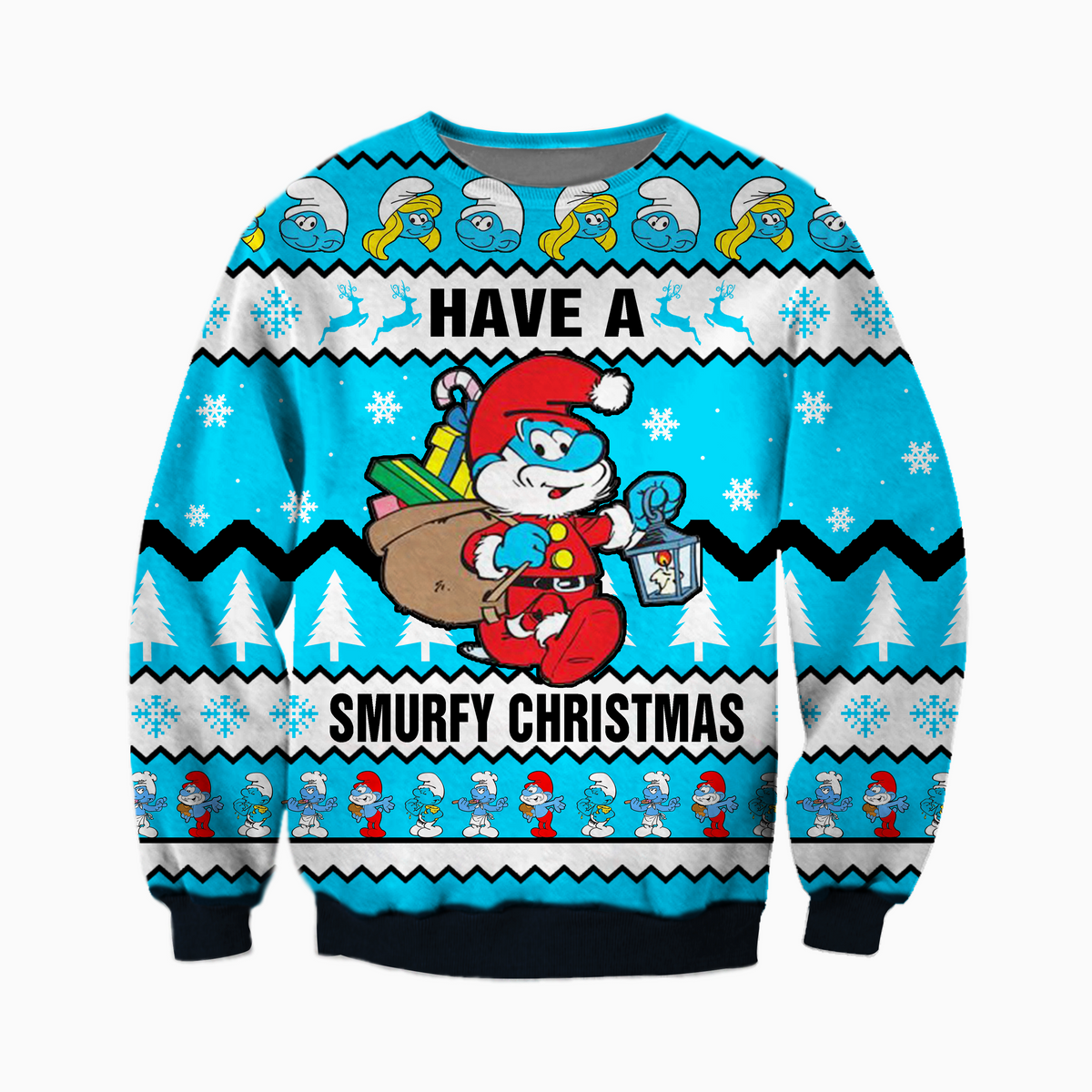 Smurfy Christmas Knitting Pattern 3D Print Ugly Christmas Sweater