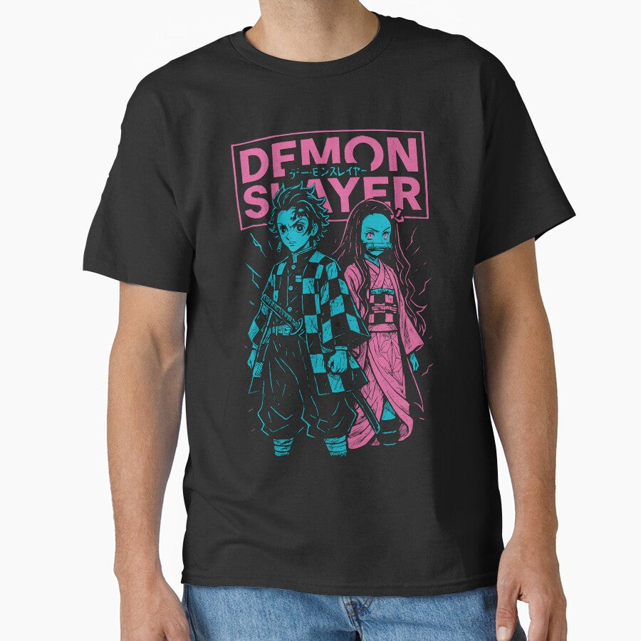 Tanjiro & Nezuko Neon Sticker | Demon Slayer Inspired Retro Anime Design by AnimeFlash_0