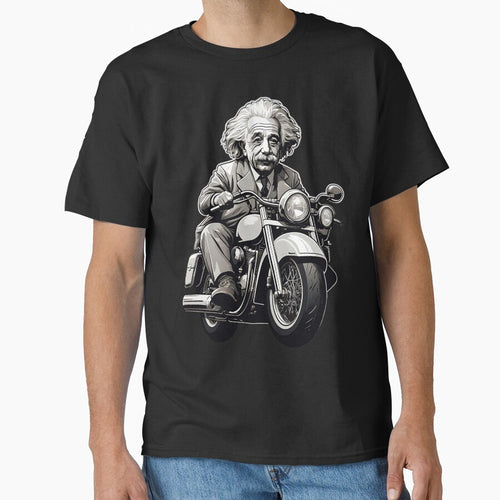 "Ride the Genius: Monochromatic Einstein on a Motorcycle Sticker" by ShadeScapeArt