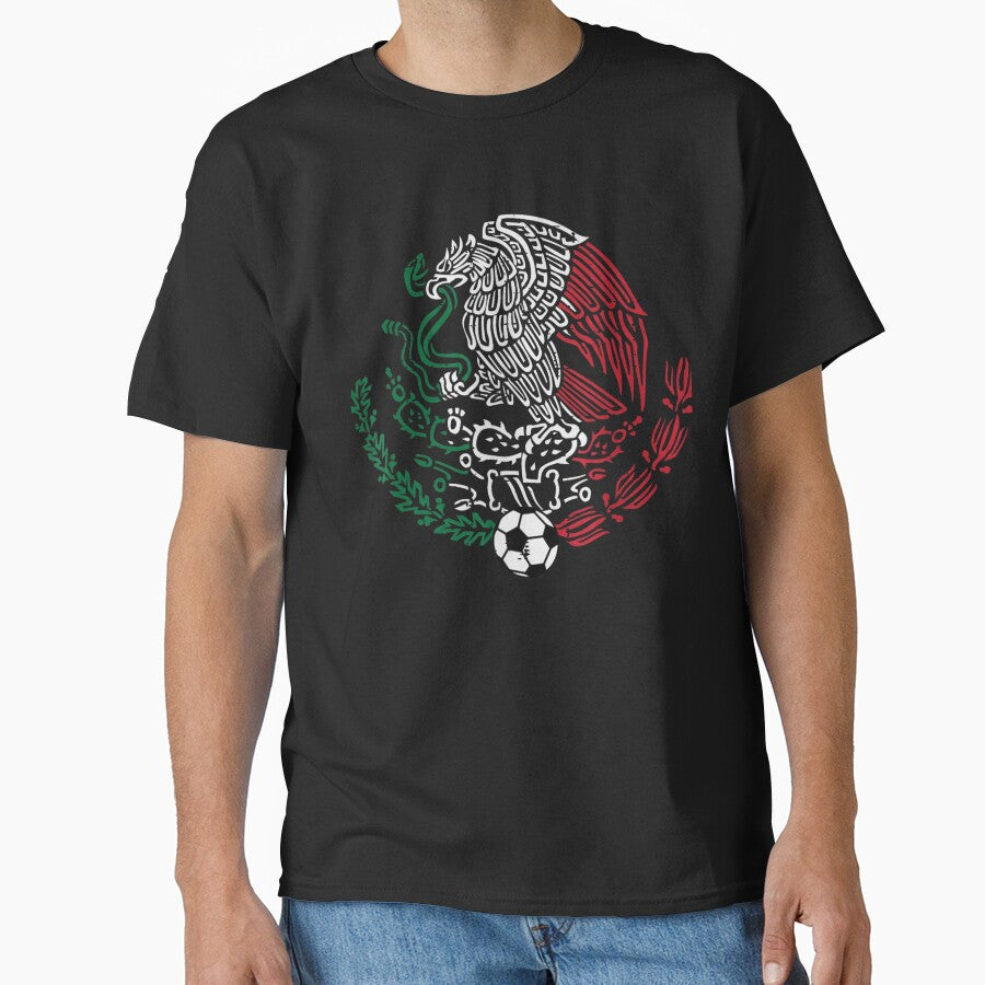 Mexican Flag Eagle And Snake Crest Vintage Distressed Football Soccer Design by YubitaLeLe
