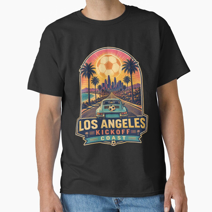 Los Angeles Kickoff Coast Retro Soccer Travel Shirt | California Sunset Football Fan by Globalcitytees