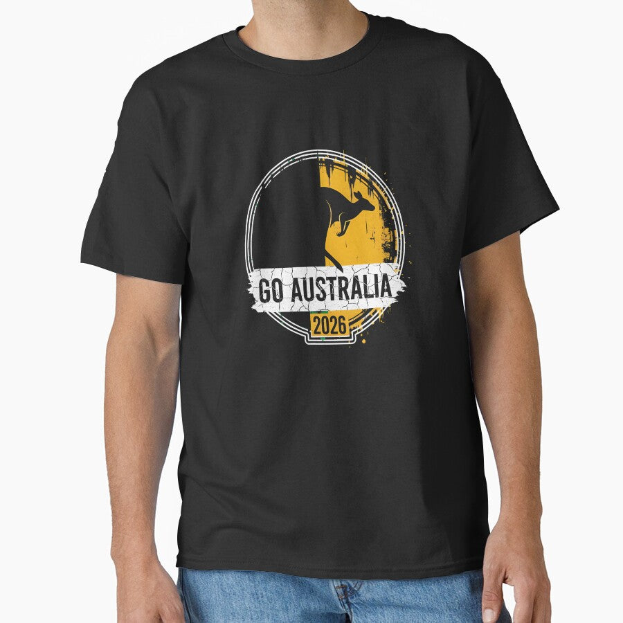 Golden Green Kangaroo Emblem Go Australia 2026 Supporter Design T-Shirt_83662099 by theGreatWASABI