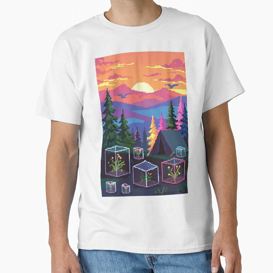 Retro Pixel Sunset Camp with Mini Terrariums by LuxeBuzz