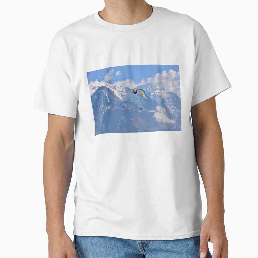 Pixelated Paraglider & Snowy Mountain Scene by Potato Quality Prints