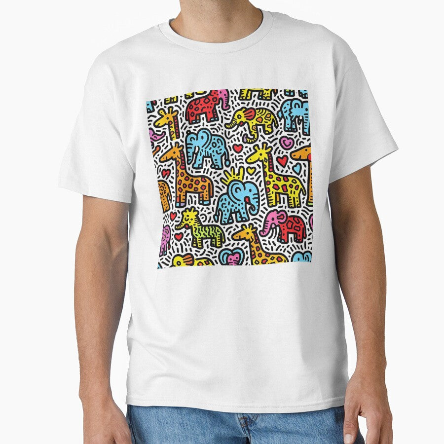 Keith Harring inspired pattern with giraffes and elephants by Silbays