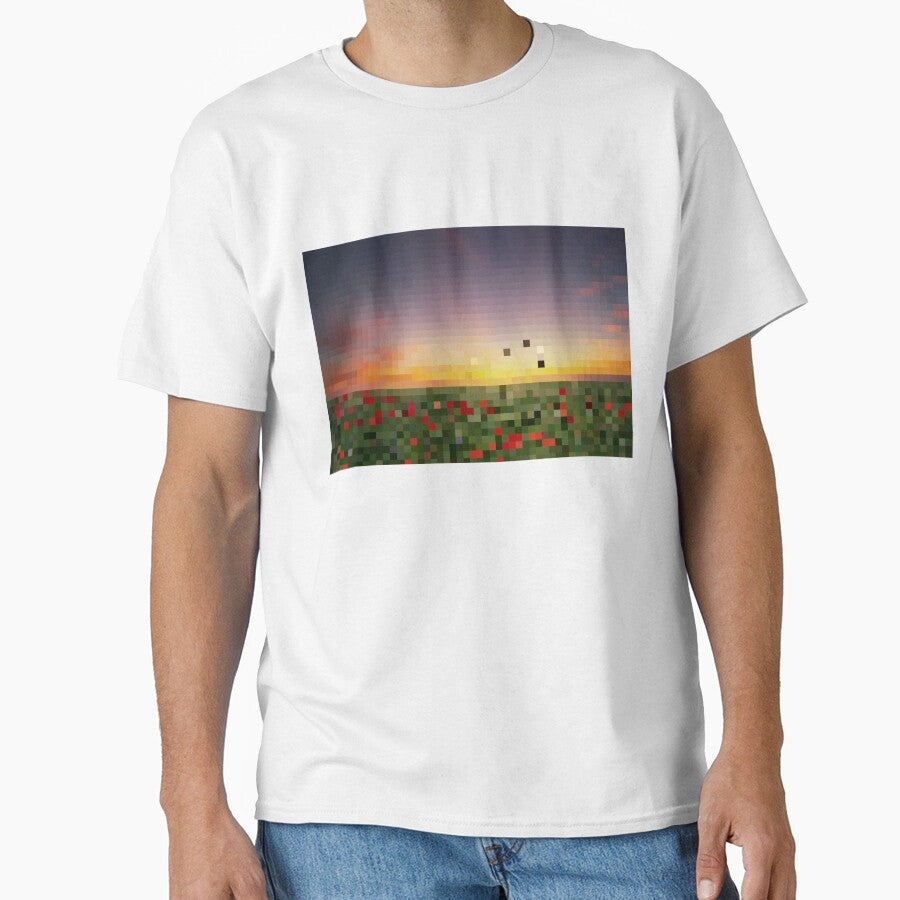 Pixelated Rose Field Sunset Scene by Potato Quality Prints