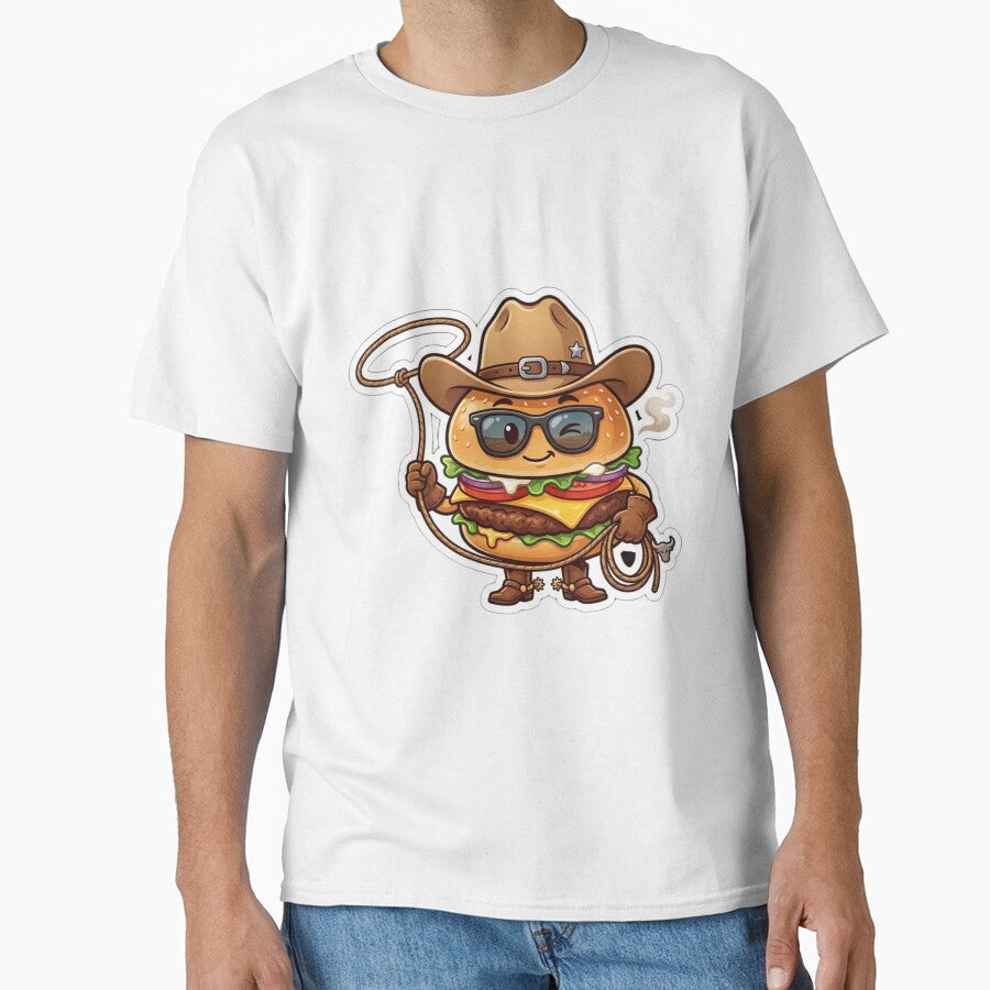 Funny Cowboy Cheeseburger Sticker - Wild West Fast Food Art by zakman02