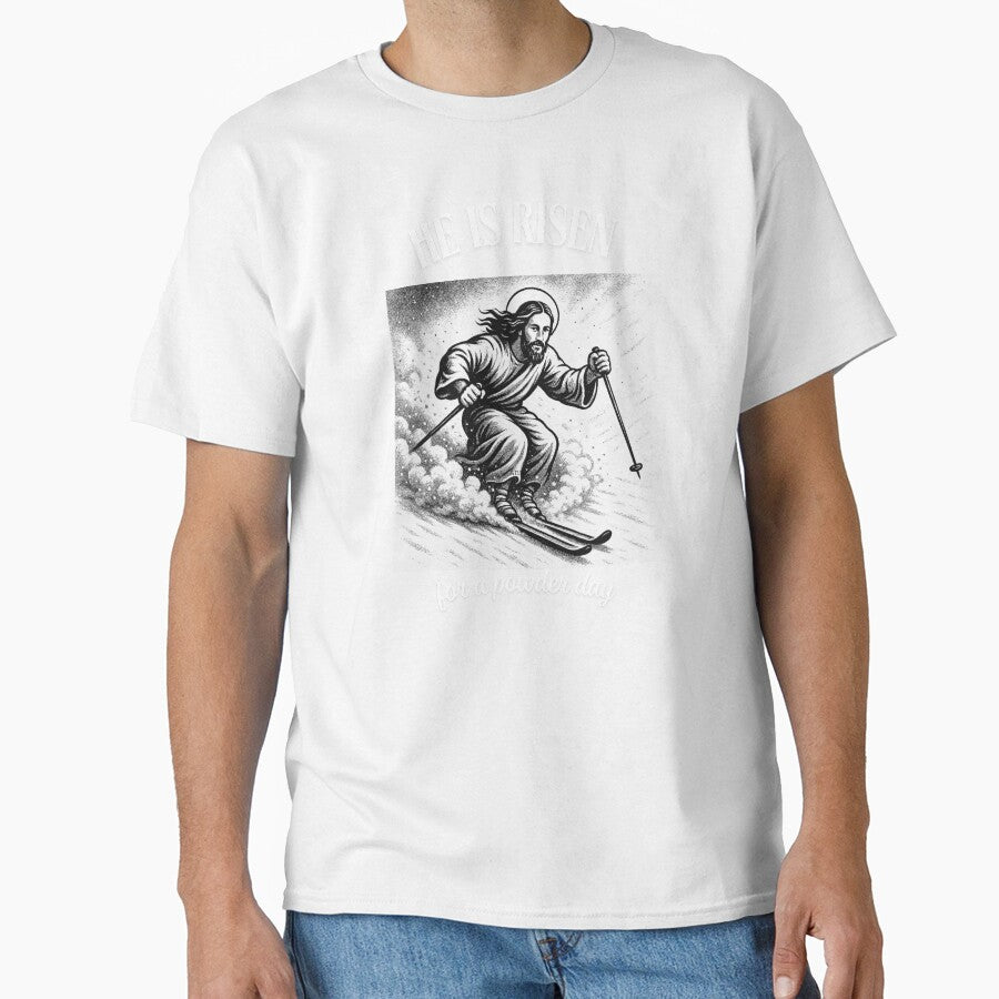 Jesus skiing, on a powder day by MAGGIOREdesign