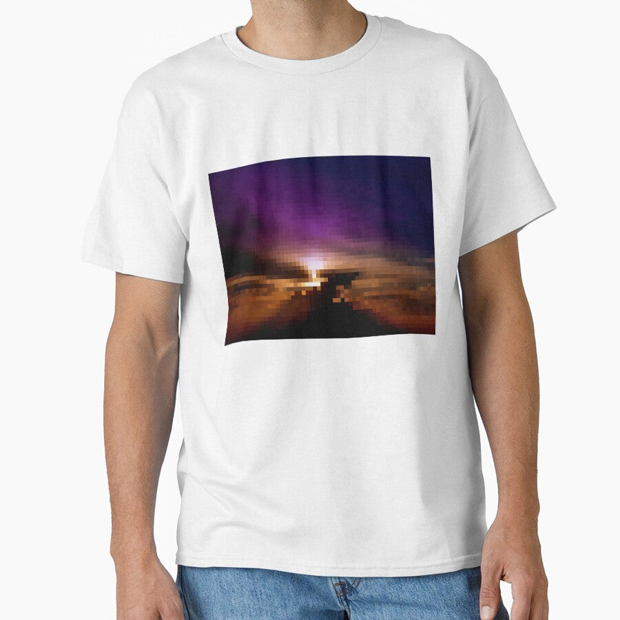 Pixelated Colorful Sunset Silhouette by Potato Quality Prints