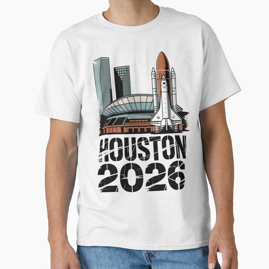 Houston 2026 Space Shuttle Football T-Shirt V12 by DarylWelsh2024