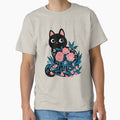 Black cat in Prink Roses by michelledraws