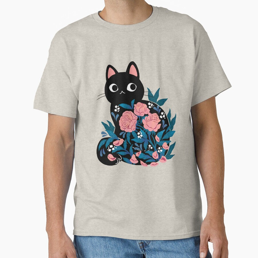 Black cat in Prink Roses by michelledraws