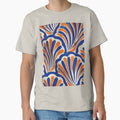 Modern Art Deco Scallop Pattern - Retro Blue and Orange Shells by ReijeeLap