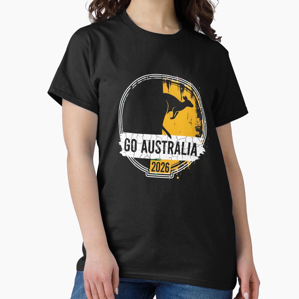 Golden Green Kangaroo Emblem Go Australia 2026 Supporter Design T-Shirt_83662099 by theGreatWASABI