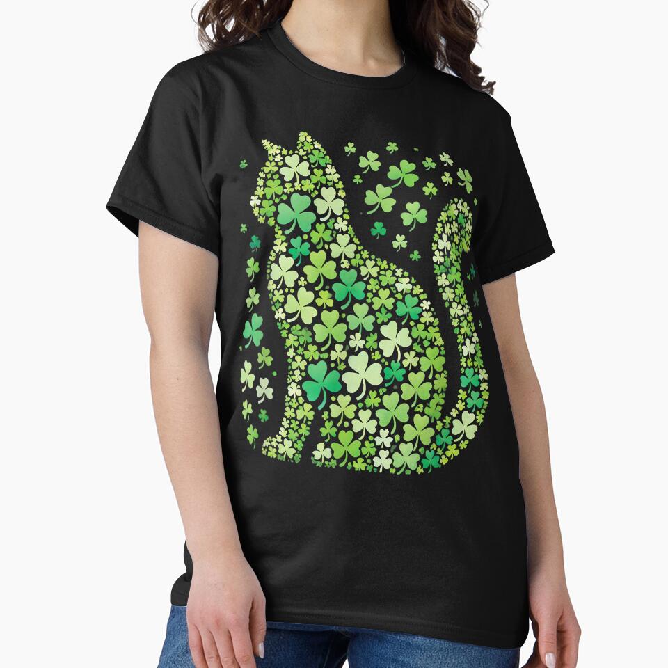 Shamrock Cat St Patricks Day Teens Girls Women Graphic T Shi by kiemtienquade20