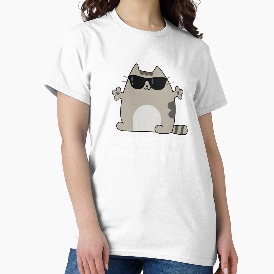 Where The Paw-ty At Funny Party Cat Pun (Dark BG) by punnybone