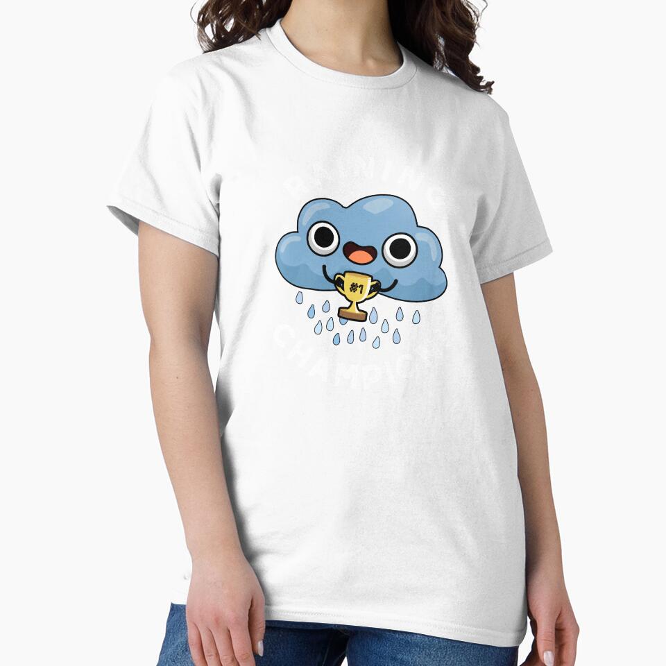 Raining Champ cute Weather Rain Cloud Pun (Dark BG) by punnybone