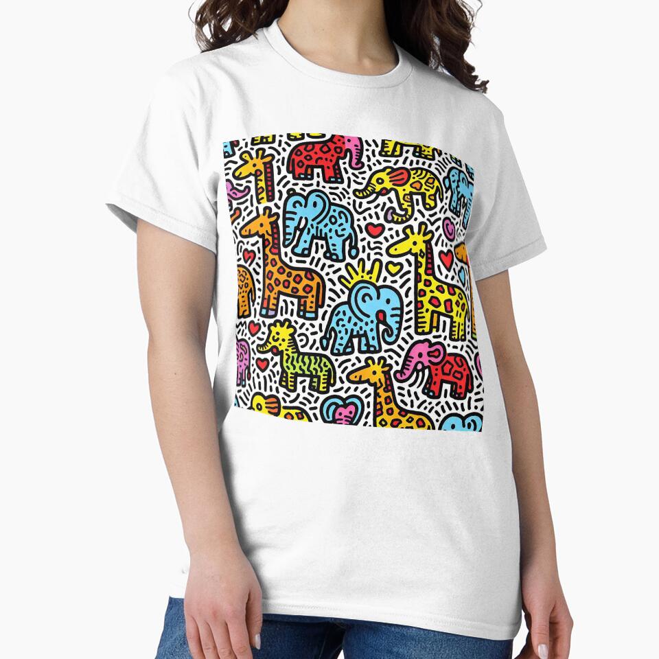 Keith Harring inspired pattern with giraffes and elephants by Silbays