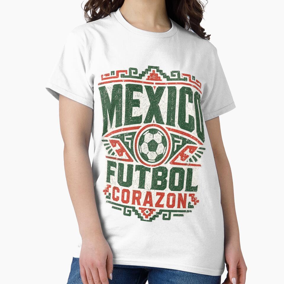 Mexico Futbol Corazon Vintage Soccer Fan T-Shirt by ArthUpscale