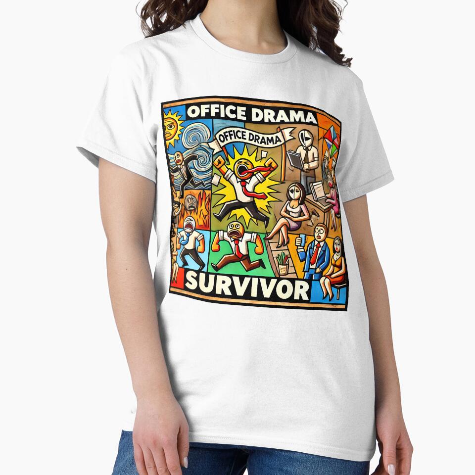 Office Drama Survivor – Funny Cubism Art T-Shirt by OzzFrequency
