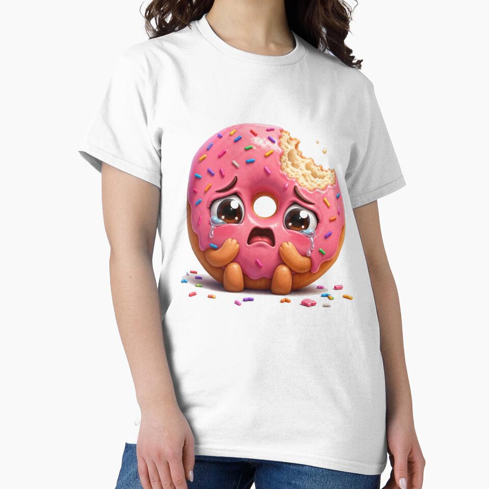 Sad Crying Pink Donut with Sprinkles by jgvisualarts