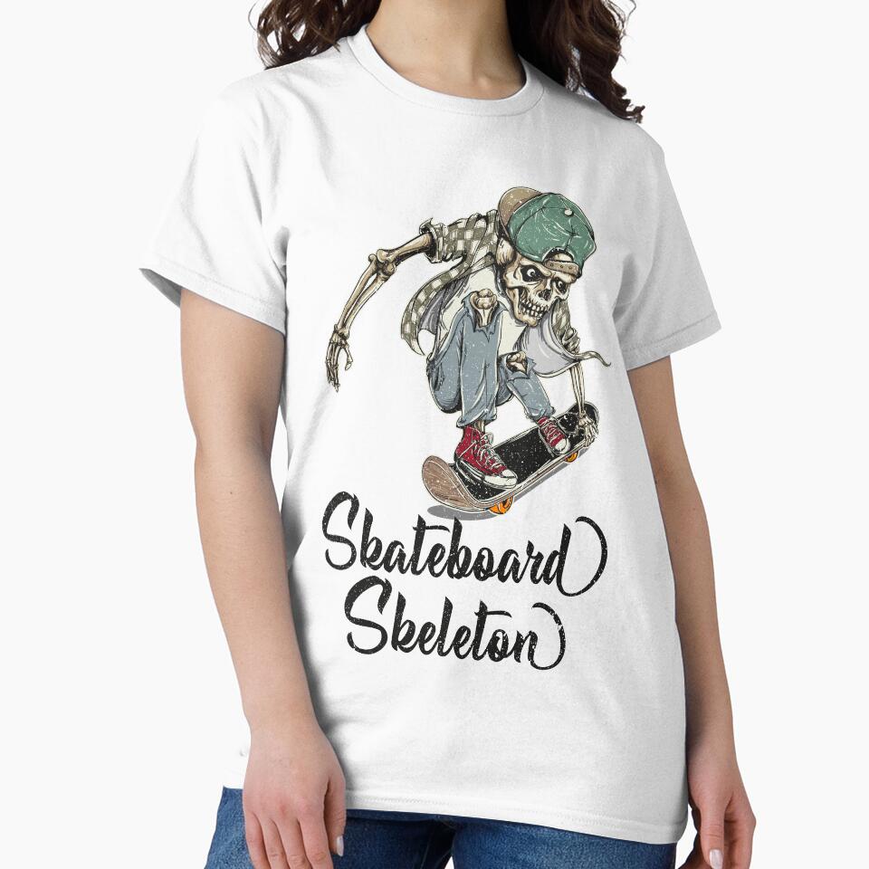 Skateboard Skeleton Classic T-Shirt, Forever Skate Style, Best Friend Shirt, Best Friend Gifts by Ristinga