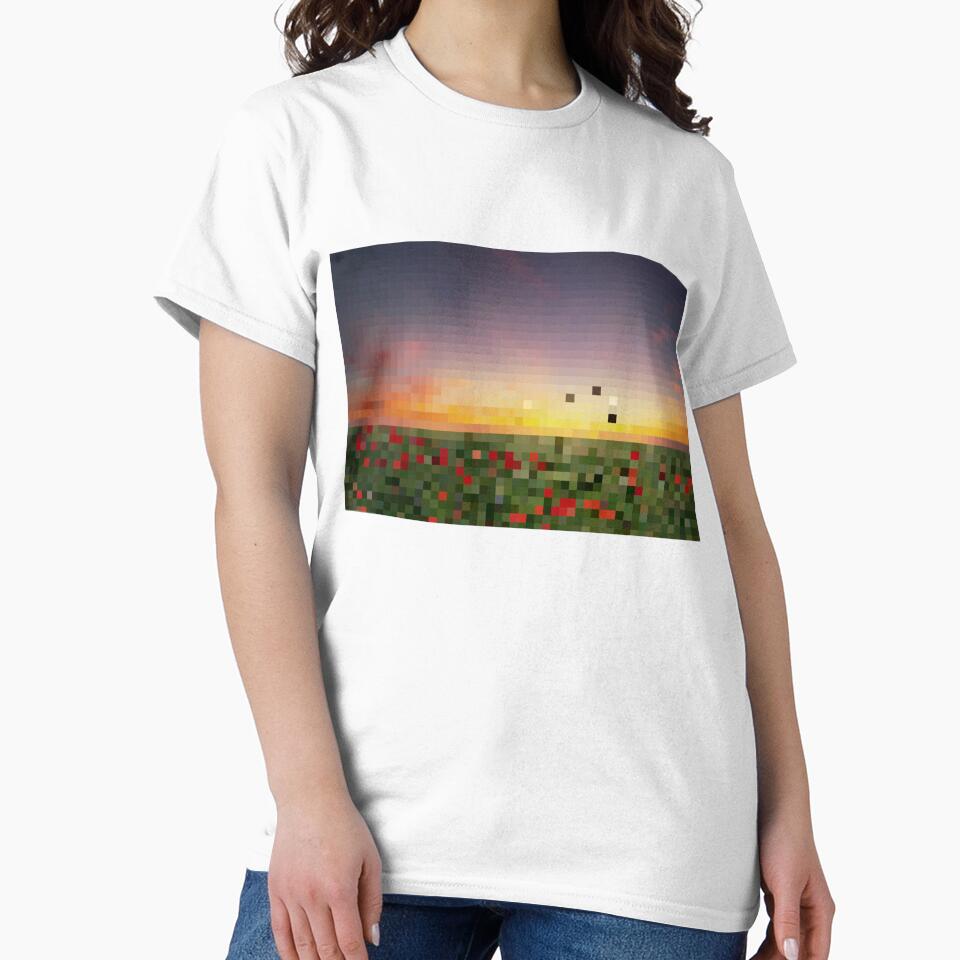 Pixelated Rose Field Sunset Scene by Potato Quality Prints