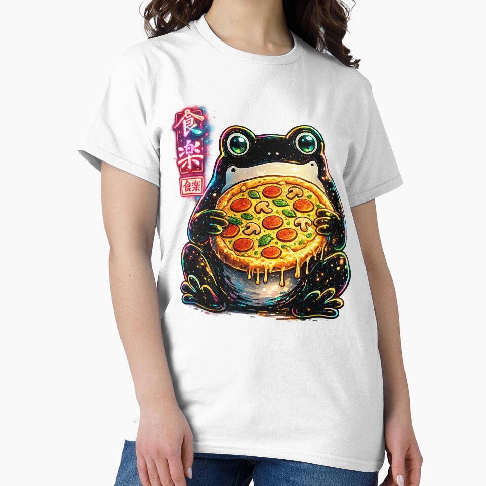 Neon-Cyber-Frog-Pizza-Shirt – Japanese Streetwear Aesthetic Tee T-Shirt by afr-saad