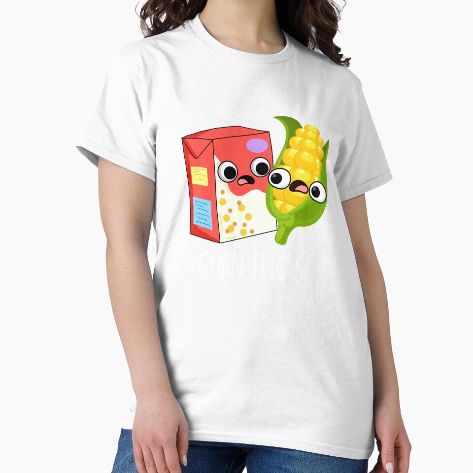 Corn-flict Funny Cornflake Corn Pun (Dark BG) by punnybone