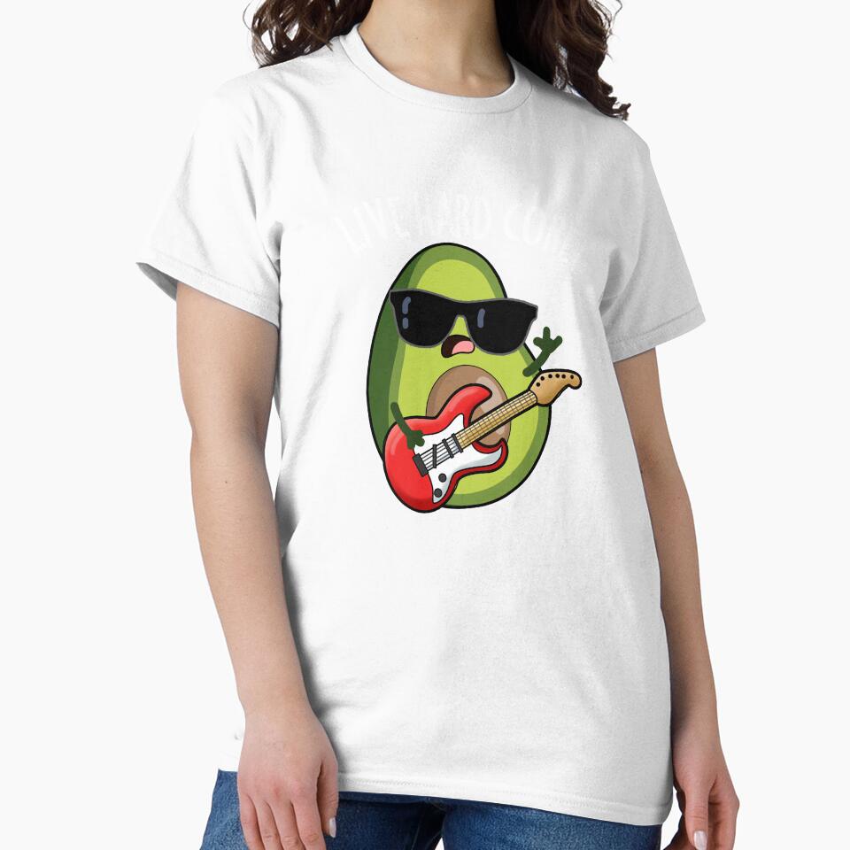 Live Hard Core Funny Avocado Rock Pun (Dark BG) by punnybone