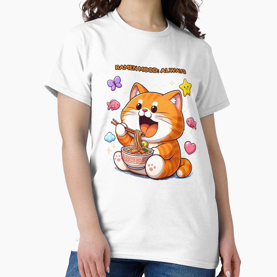 Ramen Mood: Always – Cute Cat Eating Ramen Kawaii Food Lover Design by The-Mood-Lab