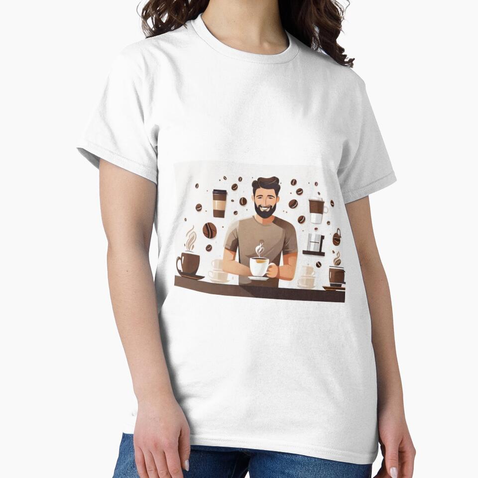 Happy Man with Floating Coffee T-Shirt - Funny Coffee Lover Graphic Tee by HiveMechs
