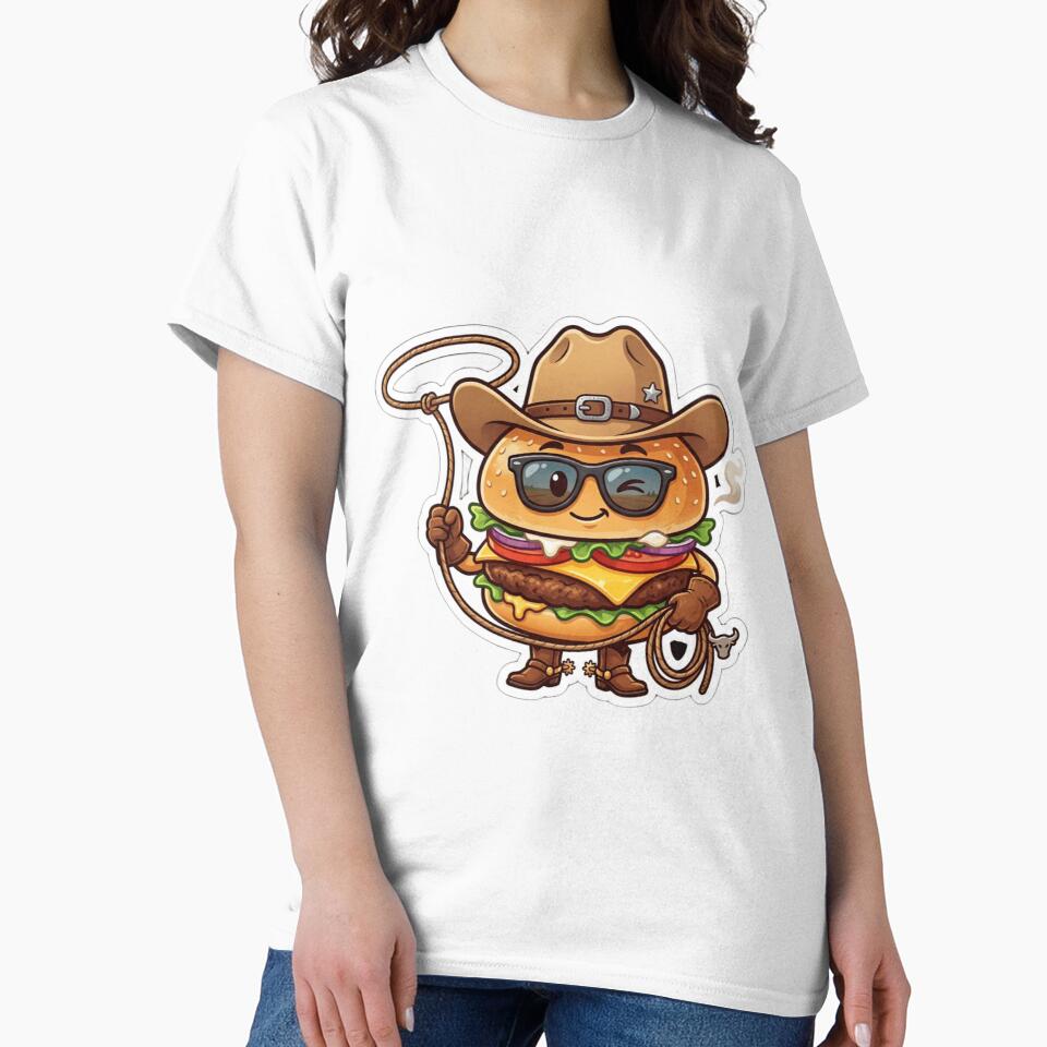 Funny Cowboy Cheeseburger Sticker - Wild West Fast Food Art by zakman02
