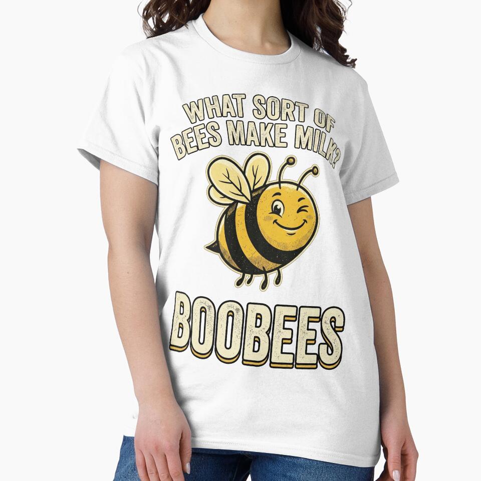 Dad joke What sort of bees make milk? Boobees! Funny retro bee by KHWD