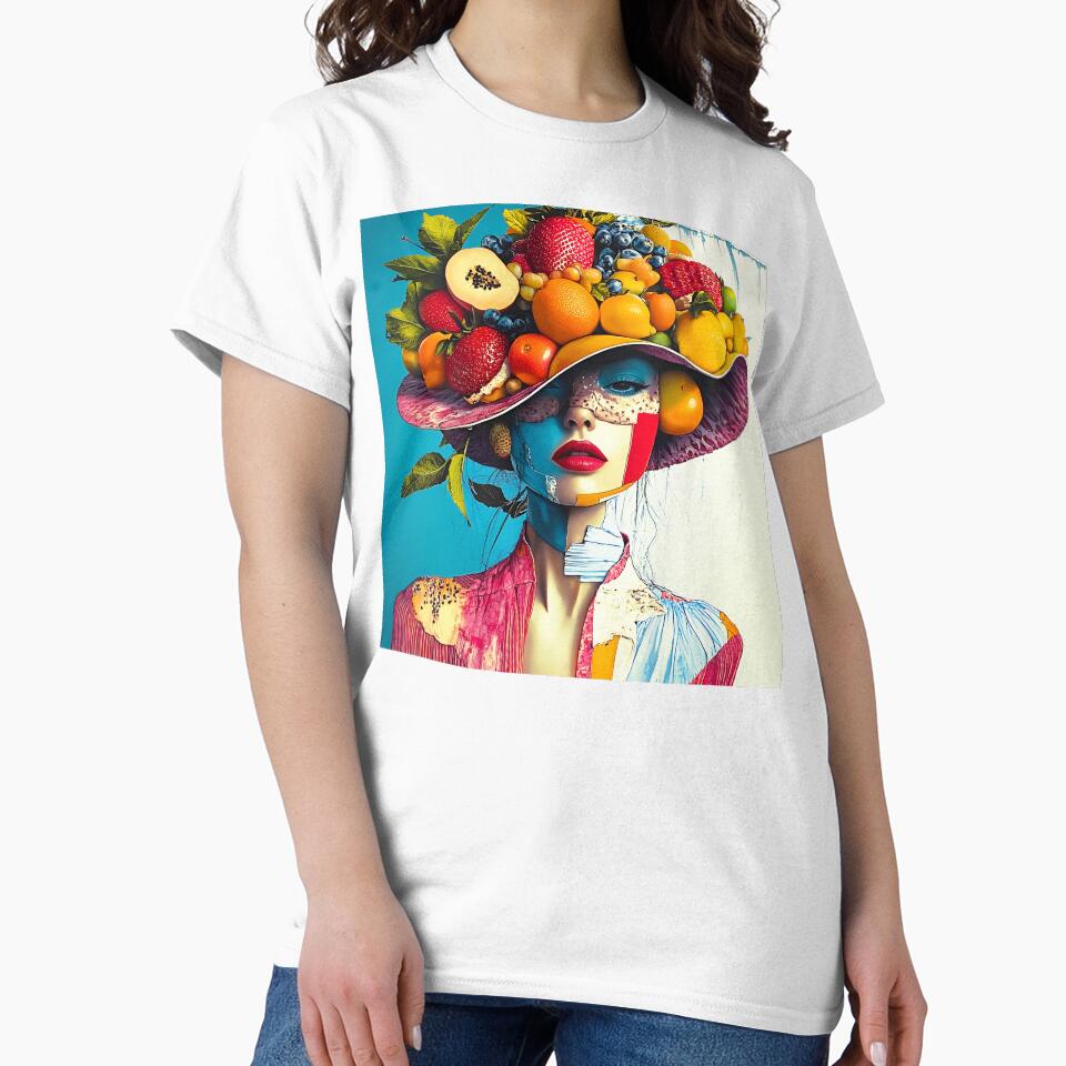 Whimsy Pop Art Female With Colorful Fruit Hat by DEC02