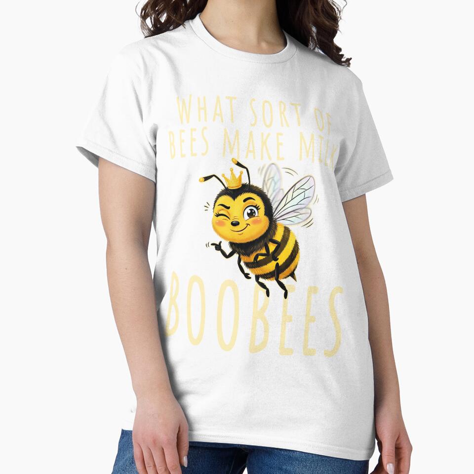 Sassy bee What sort of bees make milk? Boobees! Funny retro bee dad joke by KHWD